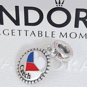 Pandora Czech Heart Flag Exclusive Dangle Charm S925 Silver with box